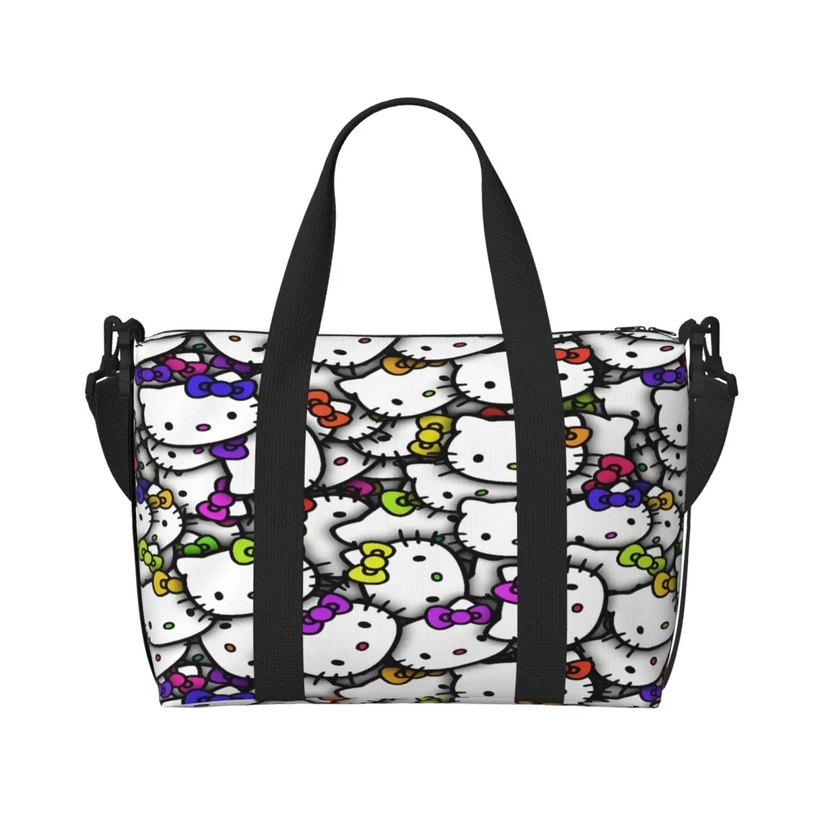 

Custom Anime Kitty Cat Pattern Beach Tote Bag for Women Extra Large Gym Carry On Manga Cartoon Travel Shopping Bags