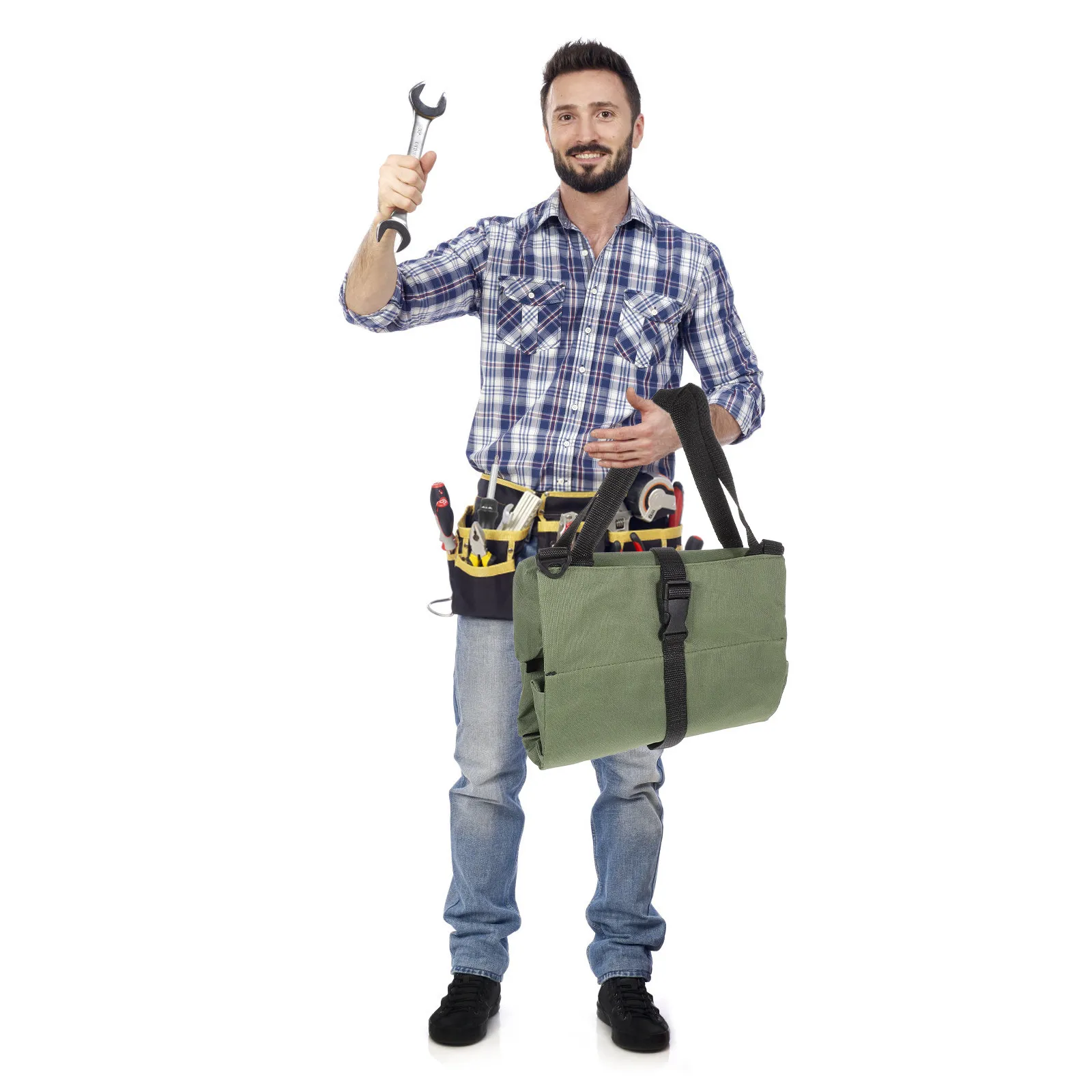 Multi-Compartment Foldable Tool Pouch Oxford Fabric Heavy Duty Organizer for Tools Wrenches Sockets Thread Pencils Makeup