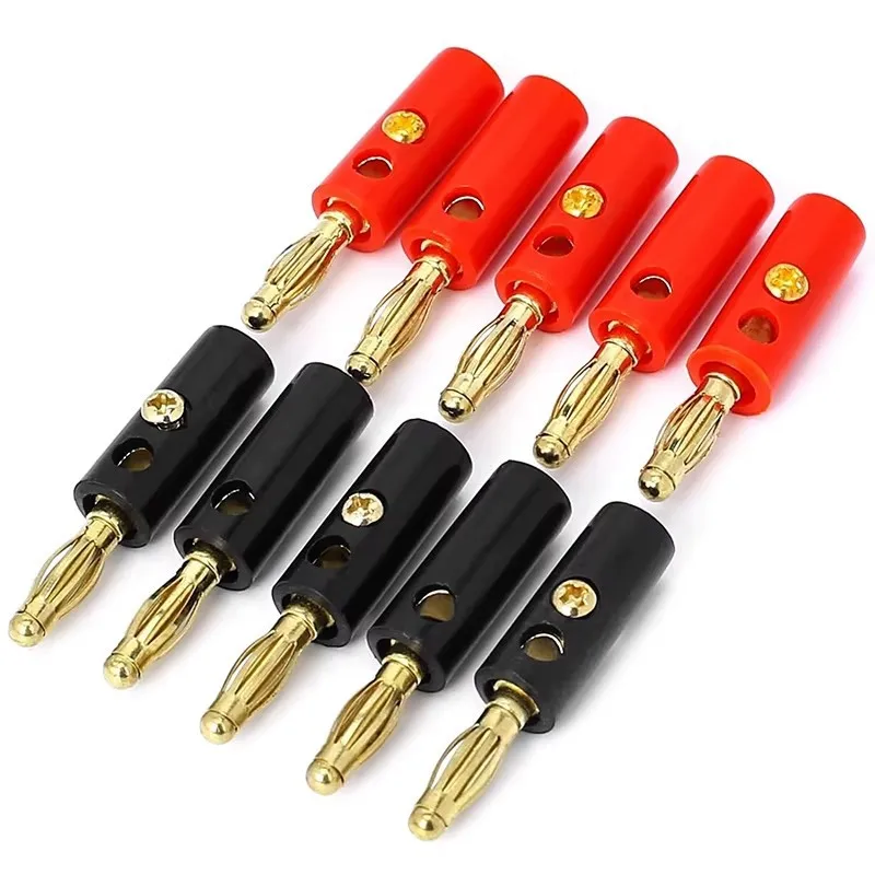 10pcs 4mm Gold Plated Lantern Type Banana Plugs Audio Connectors Screw Fixed Stackable Jack Solderless Speaker Wire Plugs