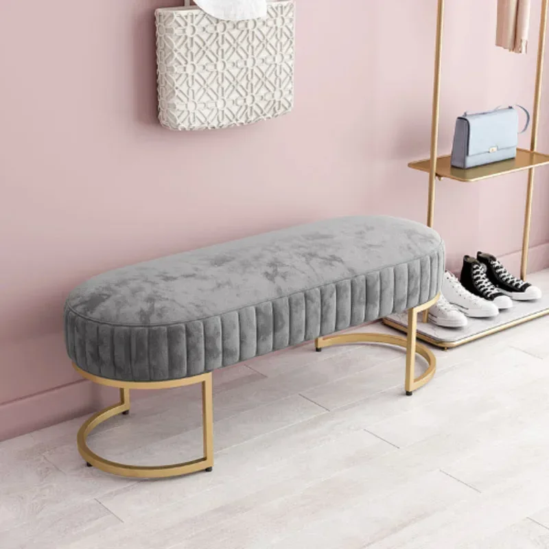 Home Porch Light Luxury Shoe Bench Nordic Iron Sofas For Living Room Soft Bag Long Bed End Crystal Velvet Sofa Bench