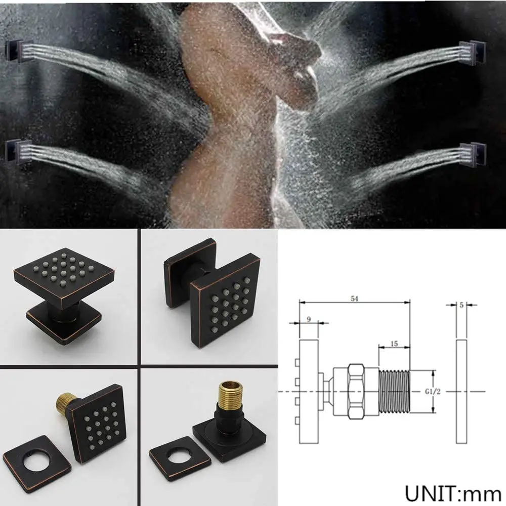 高圧12インチレインシャワーヘッドセット、ボディジェット付き、オイルラブドブロンズ仕上げ、天井取り付けシャワー水栓システム、ブラッシュ仕上げ