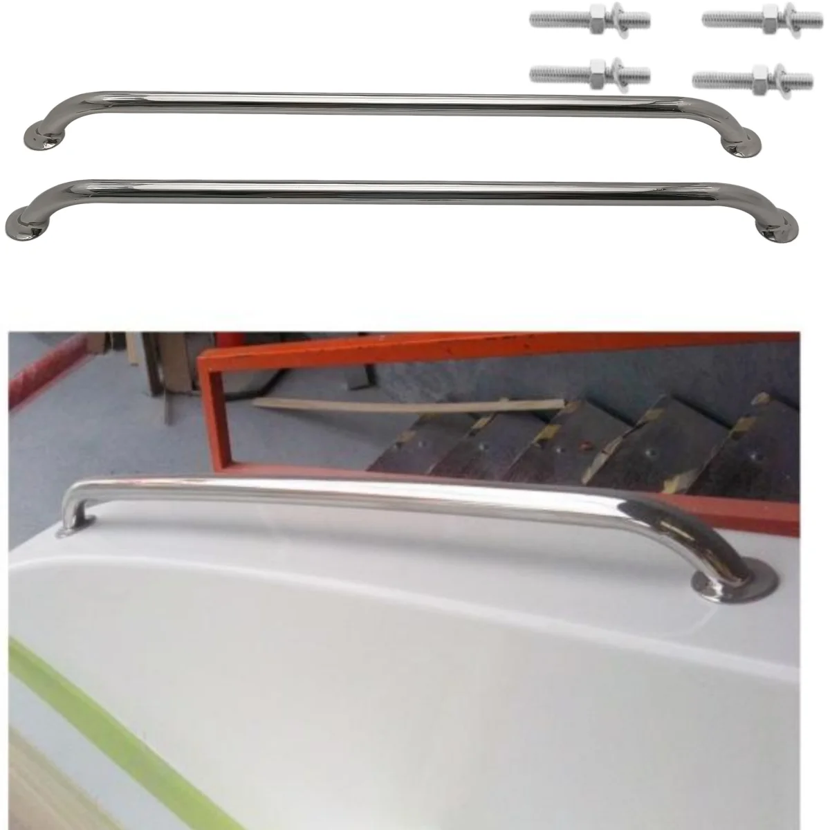 

2 PCS 316 Stainless Steel Marine Hardware Handrail Handle Mirror Polished 610 mm (24 inch) Grip Handle Boat Grab Handle
