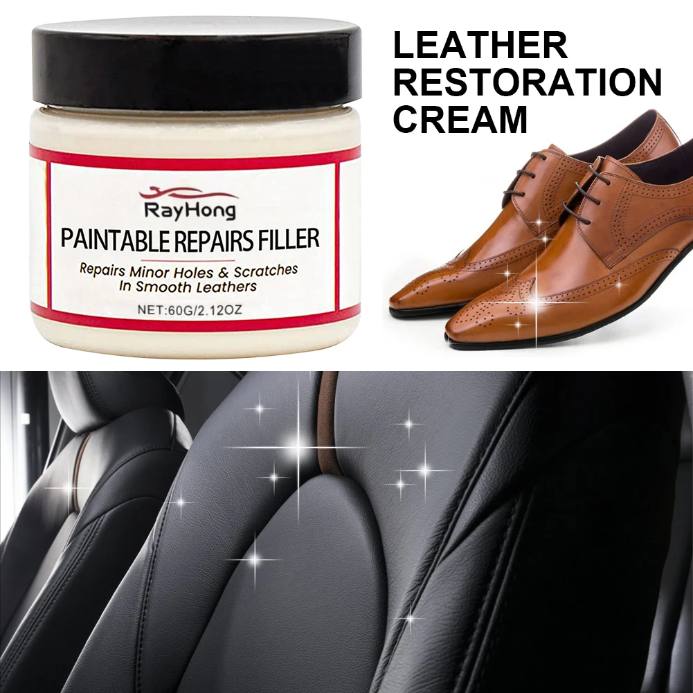 Condicionador e Limpador de Couro Automotivo 60ml - Creme Reparador para Couro de Carro, Repara Riscos, Rachaduras, Rasgos, Queimaduras e Buracos
