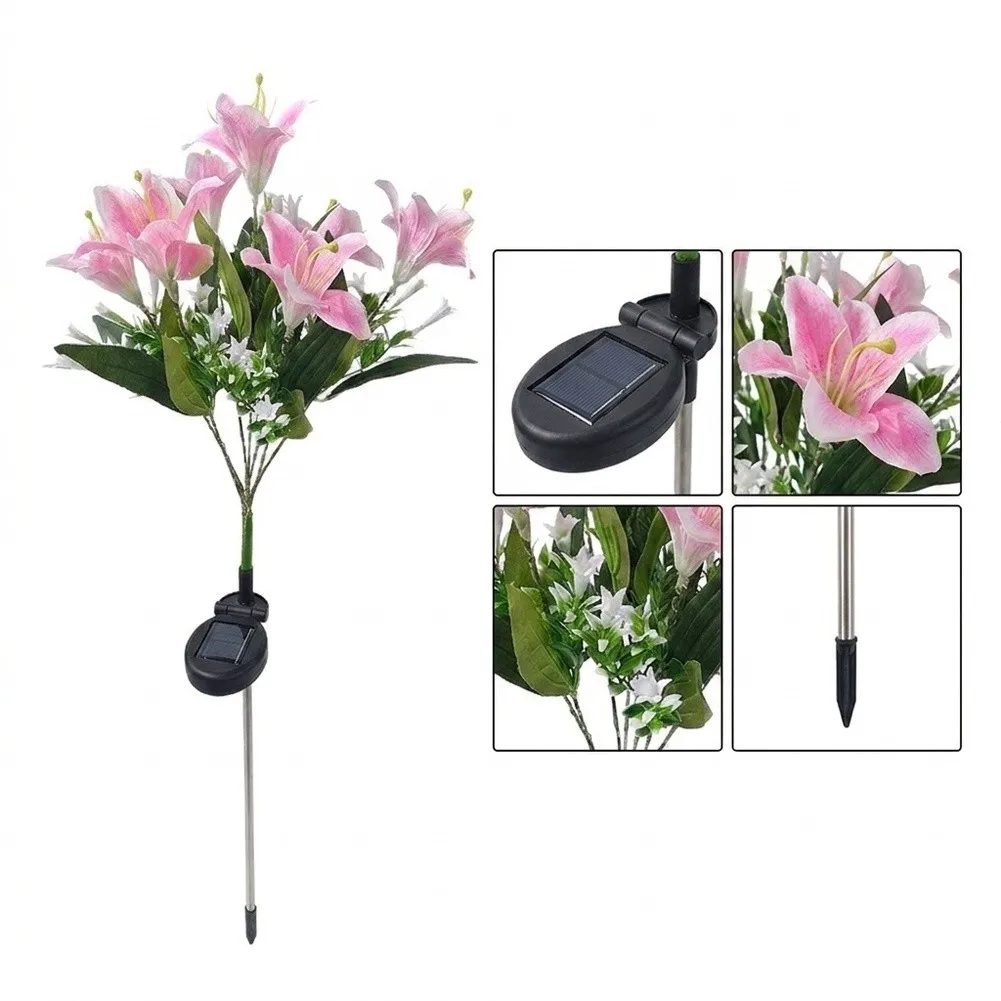 7 Head Solar-Powered Stake Lamp with Petal-Style LED Configuration for Warm Glow Garden Yard and Patio Lighting