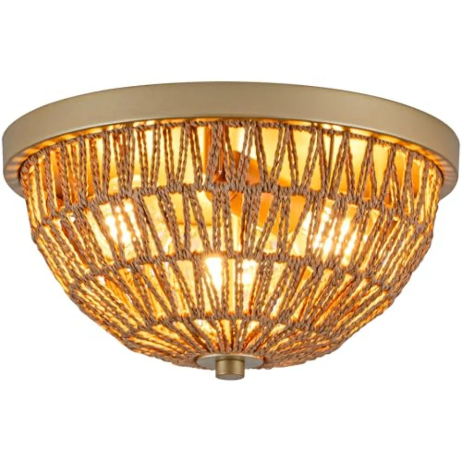 

Rattan Ceiling Light 3 Light Boho Light Fixture with Drum Shape Woven Flush Mount Ceiling Light for Entryway Hallway Bedroom Ki