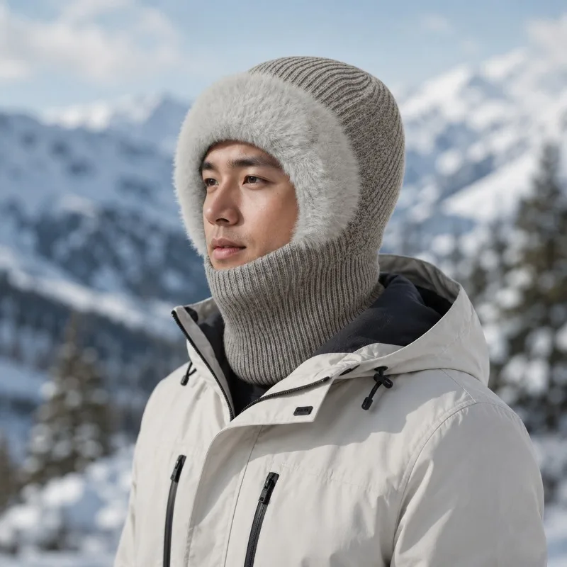 Soft Premium Winter Thickened Fleece Lined Knitted Hat for Men Women Solid Color Outdoor Versatile Scarf Integrated Beanie