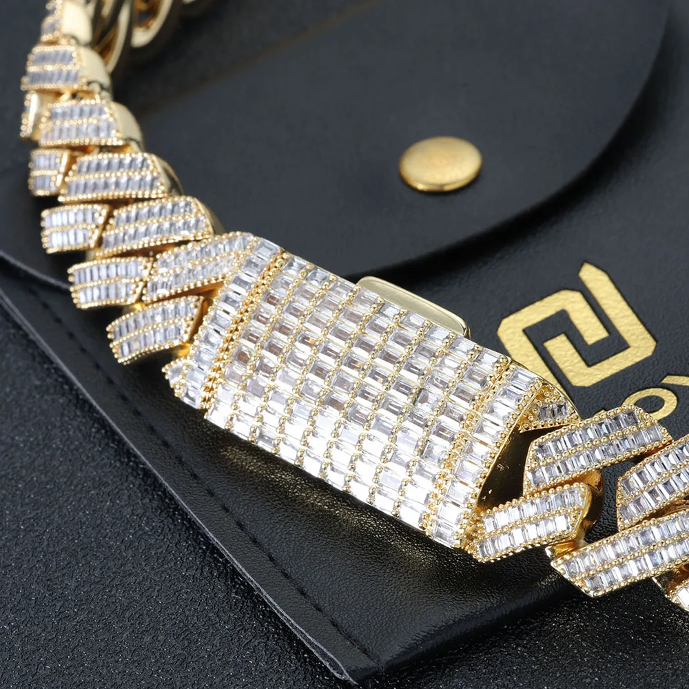 

Hot Selling Hip-Hop Style 20Mm 2-Row Rectangular Stone Brass Cubic Zirconia Men's Necklace High-Quality Jewelry Wholesale