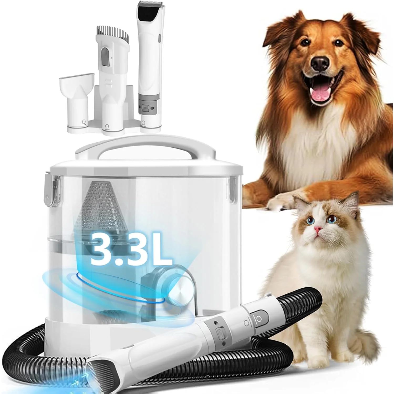 Pet grooming vacuum cleaner sucks 99% of pet hair, grooming 6 heads of dog hair, suitable for dogs, cats, and other animals