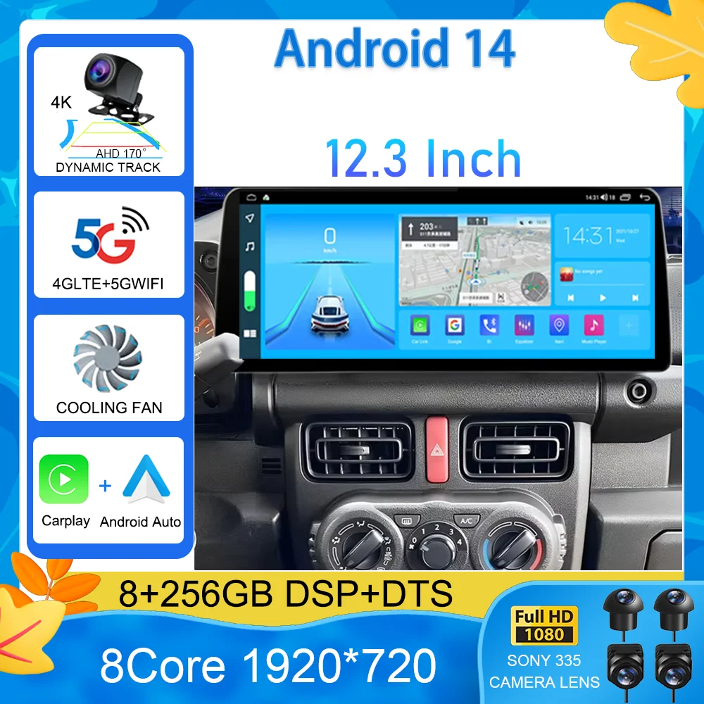 

Android 14 12,3 дюйма для Suzuki Jimny JB64 JB74 2018-2020 Мультимедийный видеоплеер Автомобильный радиоприемник Стерео GPS-навигация Carplay