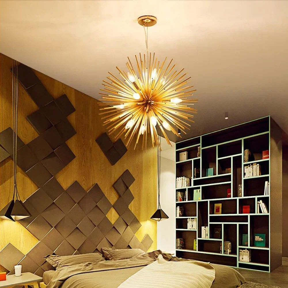 

2024 Modern LED Golden Dandelion Ball Shaped Pendant Light for Living Room Dining Room Bedroom Decoration Light