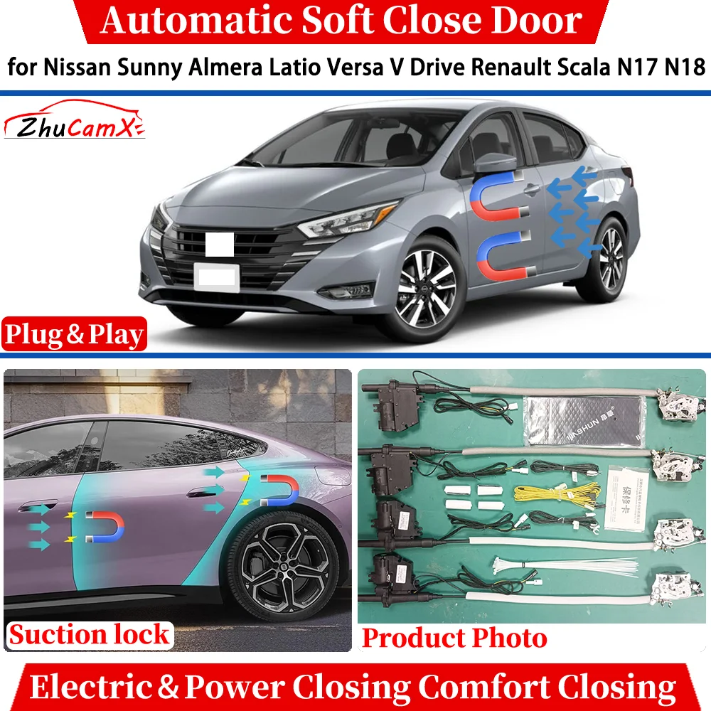 for Nissan Sunny Almera Latio Versa V Drive Renault Scala N17 N18 Car Automatic Soft Close Door Electric Closing Suction lock