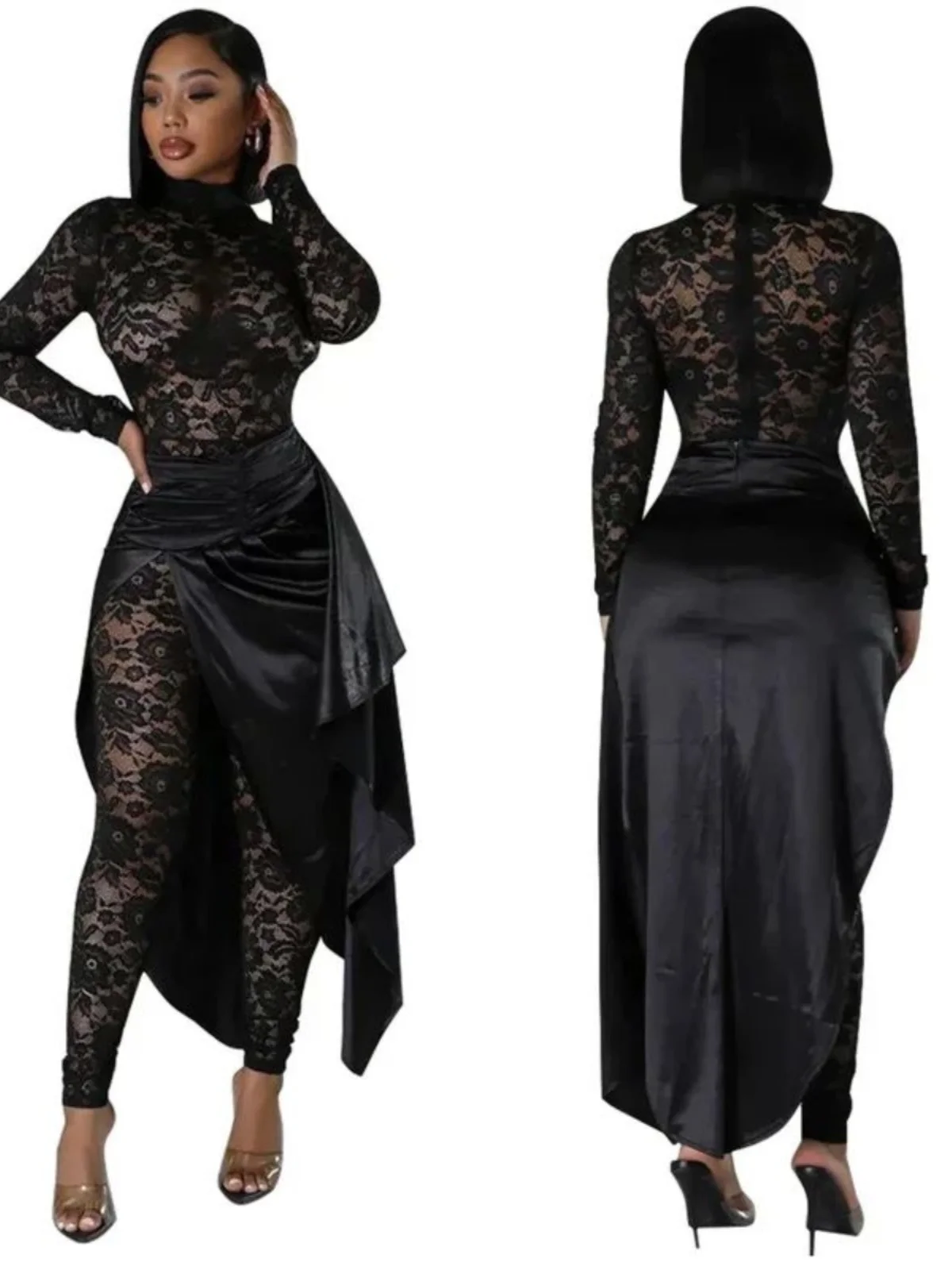 Set gonna tuta sexy in pizzo Set pantaloni lunghi slim fit a vita alta da donna Abbigliamento casual f Gonna corpo Ensemble Faionable Trendy