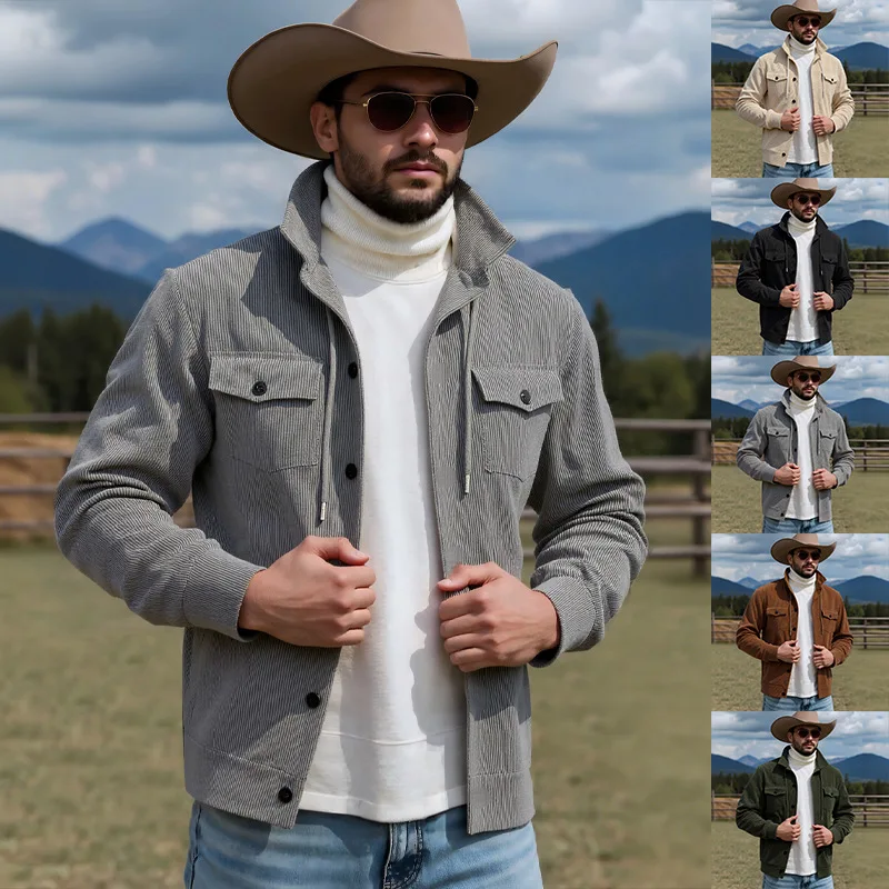 

Men's Corduroy Jacket Autumn Winter Lapel American Retro Multi-Pocket Workwear for Men Business leisure