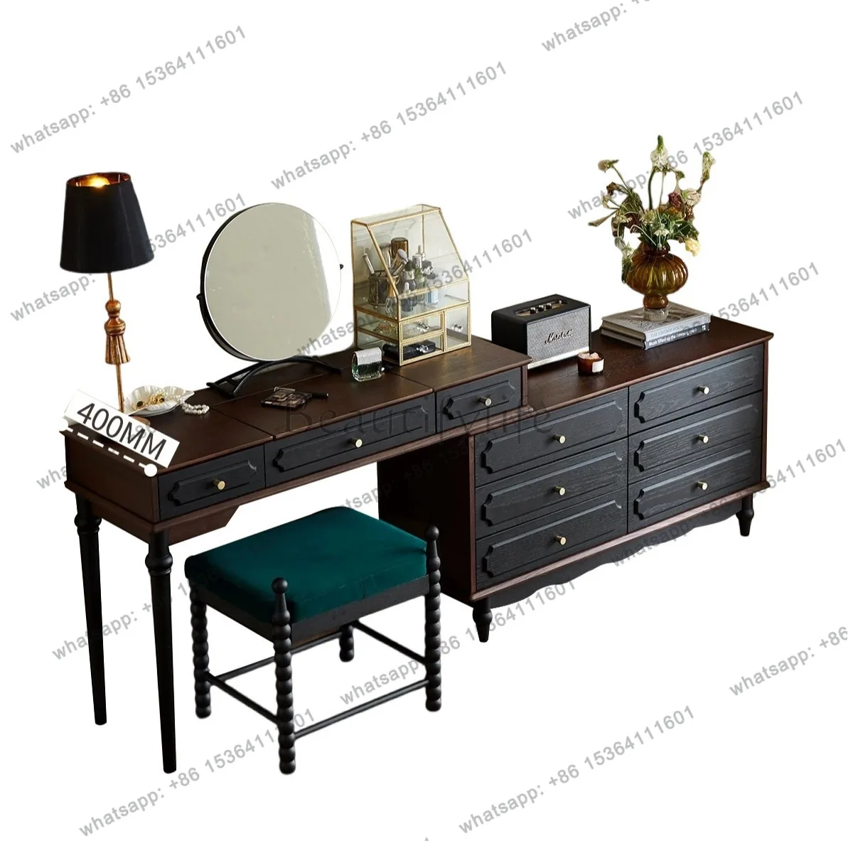 

French retro bedside solid wood chest, two-color dresser chest integrated