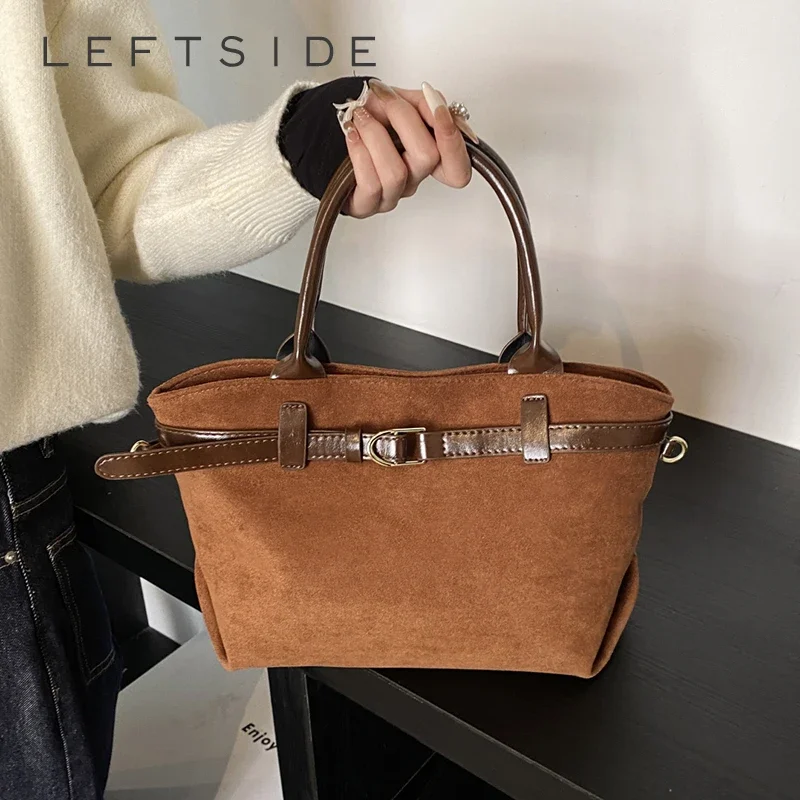 LEFTSIDE Nubuck Leather Crossbody Bags Lady Short Handle Shoulder Bag for Women 2024 Winter New Y2K Retro Handbags and Purses