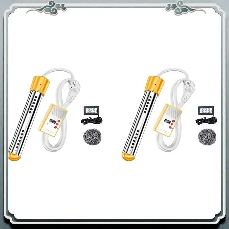 AC76-2X Immersion Water Heater, 1500W Electric Submersible Water Heater With Timer, Stainless Steel Guard Cover EU Plug