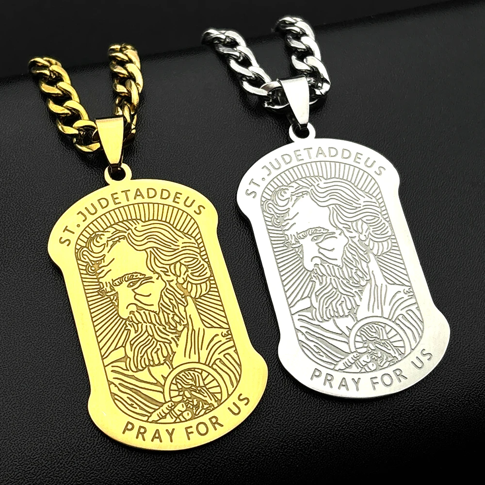 St.Jude Thaddeus PRAY FOR US Medal Dog Tag Halskette für Männer Frauen Edelstahl Christian San Judas Tadeo Kette Schmuck Geschenk