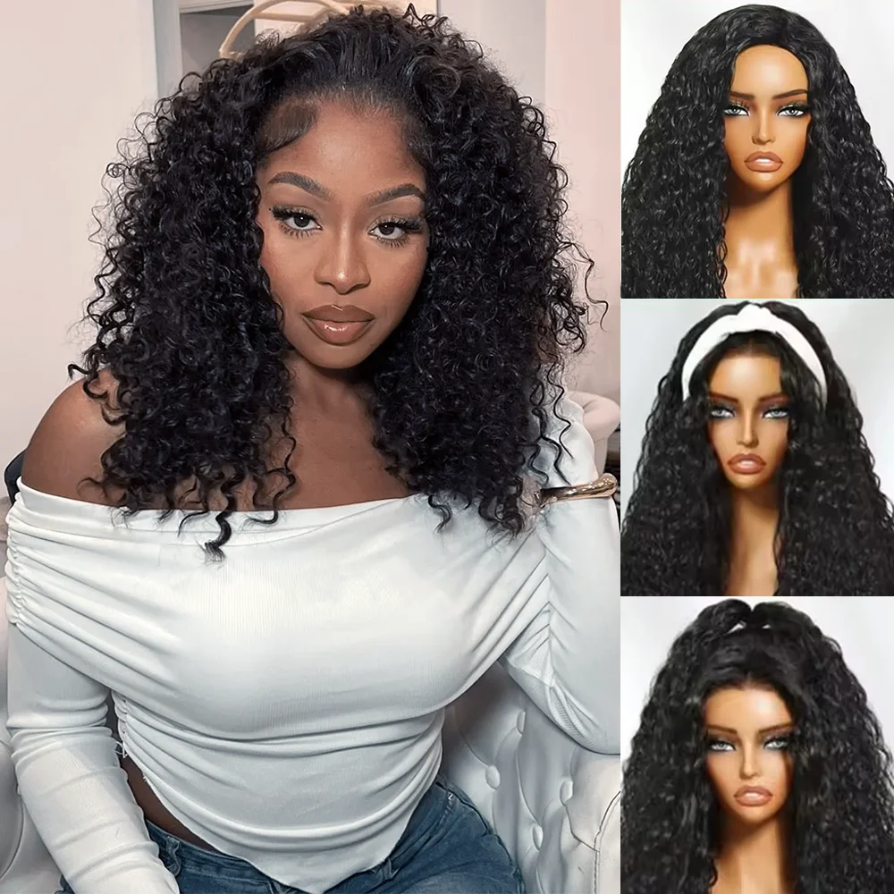 

Парик-полупарик из натуральных волос 20-22 дюйма, кудрявый, 3-в-1, бесшовный, с эффектом водной волны, на завязках, плотность 200%