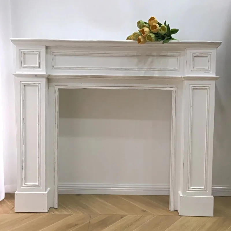 

American retro log color fireplace rack white decorative frame living room porch partition table household