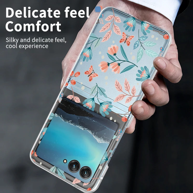 Flowers Pattern Clear Folding Phone Case For Motorola Razr 60 50 Ultra Razr60 Ultra Razr40 Razr50 Shockproof Transparent Cover