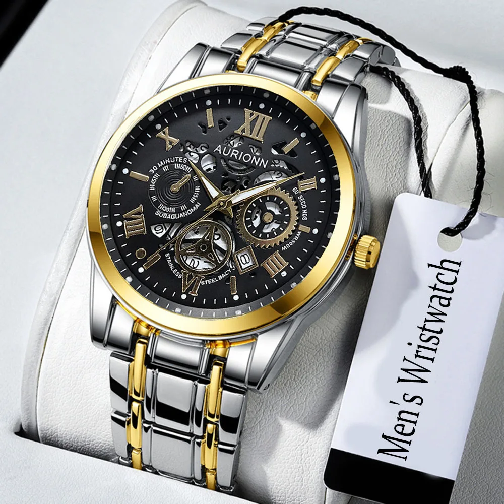 1 Piece Men's Casual Business Quartz Wristwatch, Fashion Round Dial, Stainless Steel Strap, Calendar Display