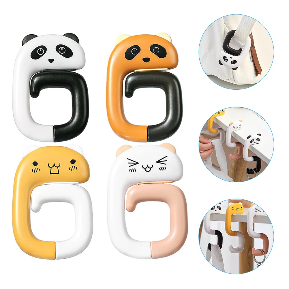 1PC ABS Cartoon Panda Desk Bag Hook Handbag Hanger Non Base Strong Load School Backpack Hooks Purse Storage Safety Plastic