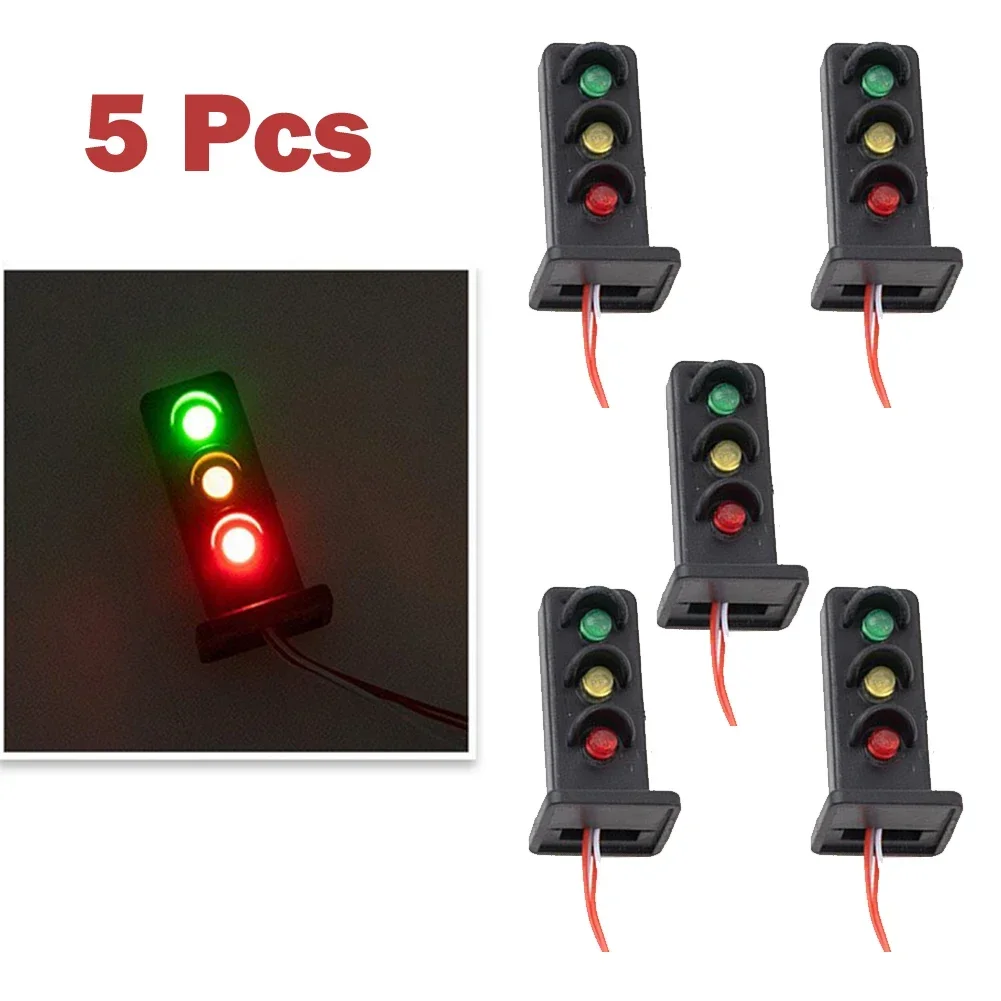 5Pcs HO Scale 2 Aspects Railroad LED Dwarf Signals 3 Lights Block Signal Lamp 3V/12V Model Train Signals Garden Decoration 27mm