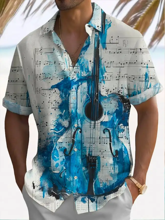2024 new high quality jazz music instrument guitar shirt men's holiday casual lapel shirt best seller men's trendy fashion shirt