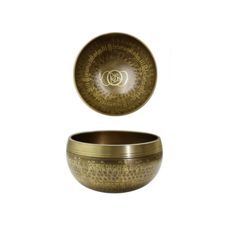 

10cm Nepal Handmade Singing Blows Yoga Therapy Meditación Songbo Brow auspicious knot Sound Healing Instrument Resonant Bronze