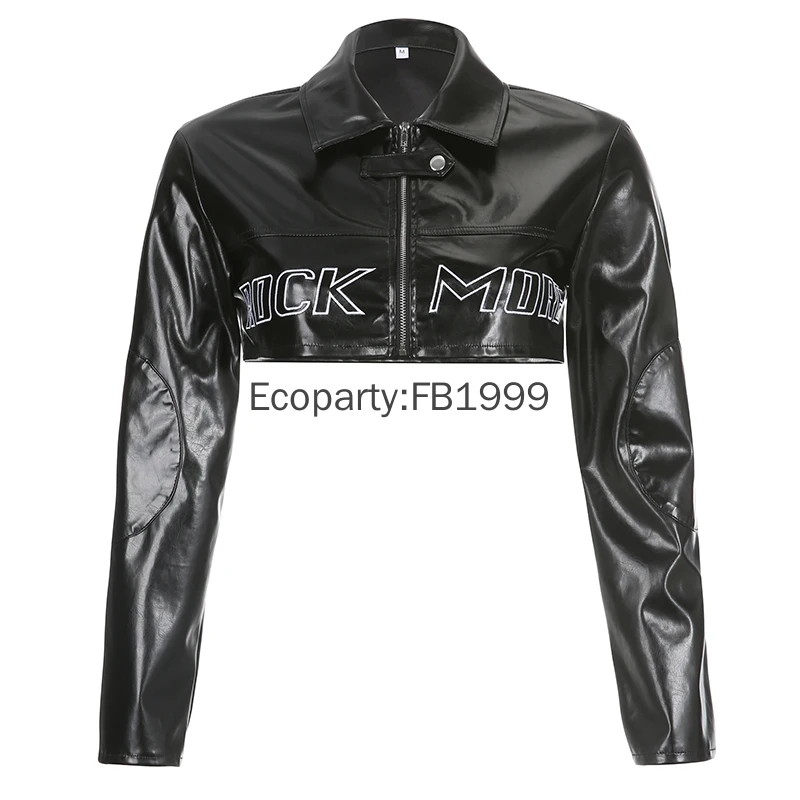 2024 Women Fashion Motorcycle Zipper Pu Leather Jackets Punk Super-short Turndown Collar Long Sleeve Crop Coat Streetwear Female