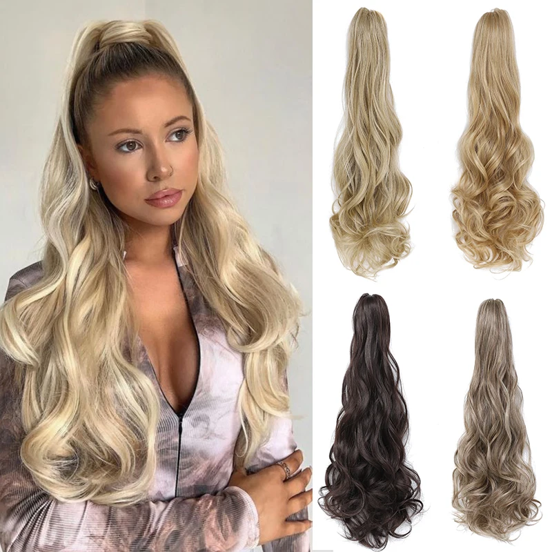 

Long Wave Ponytail Hair Extensions Synthetic Natural Curly Claw Clip on Pony Tail 24 Inch Wavy Hairpiece Horse Tail for Women