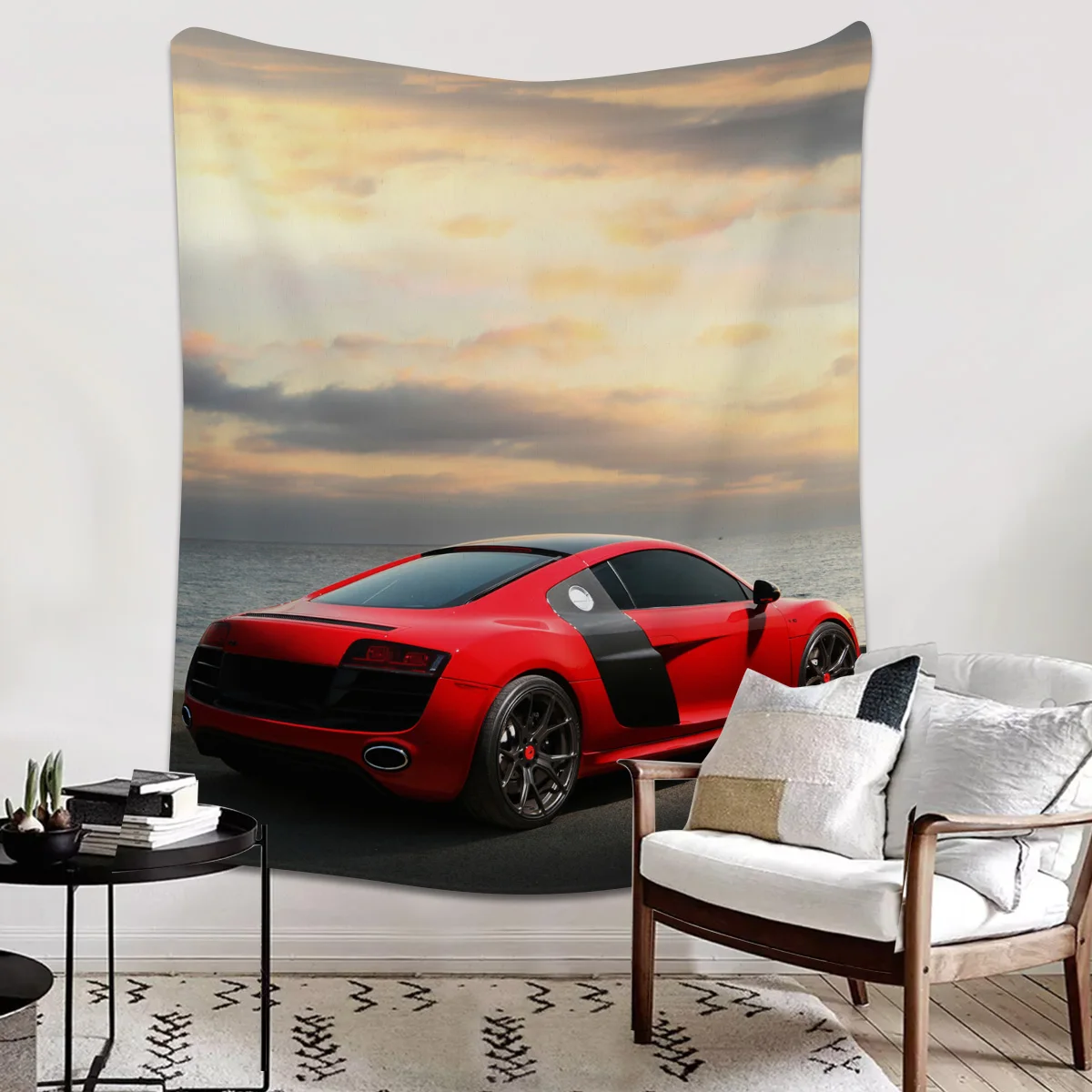 Red Racing Car Sea View Printed Throw Blanket Flannel Fleece Blankets Warm Soft Throws for Sofa Couch Bed Bedroom Bedspread