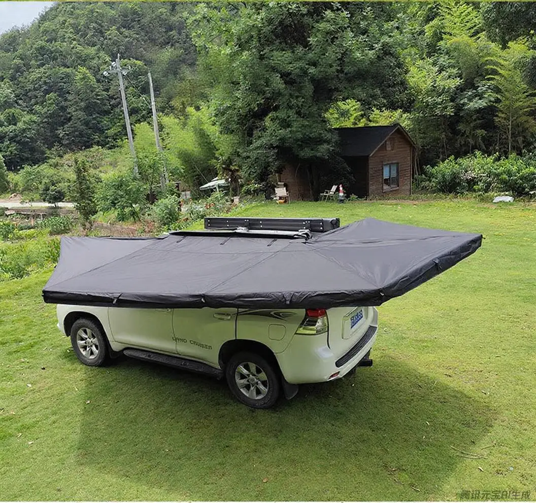 360 Degree Car Awning 2.5M,LED Light Portable Car Awning Tent Waterproof Windproof UV-Resistant Retractable Aluminum Pole