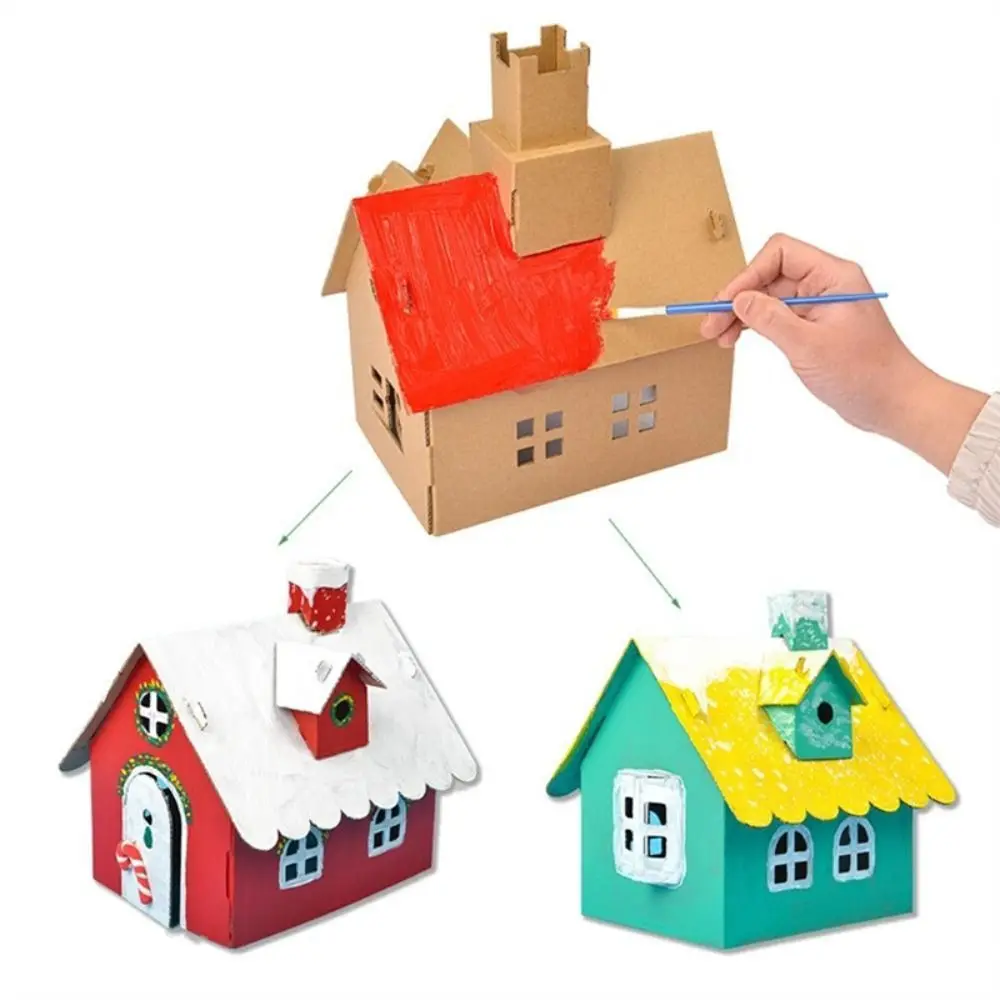 Children Handmade DIY Painting Christmas Biscuit House Festival Decorations Cookie House Paper Shell House Craft Homemade Hut