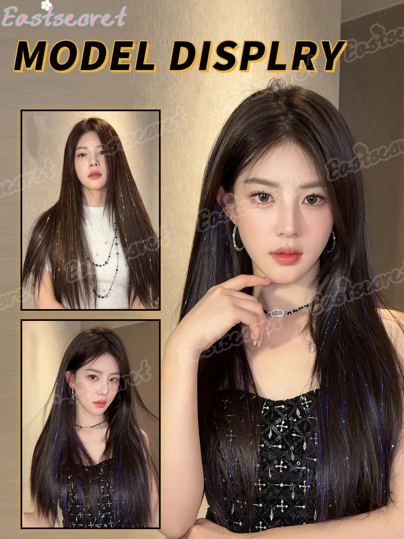 Color Highlight Hair Pieces One-piece Invisible Clip-in Hair Extensions BB Clip Synthetic wig Ear Side Hair Accessories for Wome