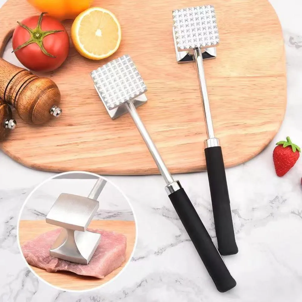 

Practical Aluminum Alloy Meat Tenderizer Square Head Long Handle Loose Meat Hammer Double-sided Meat Beating Tool Pork Chops