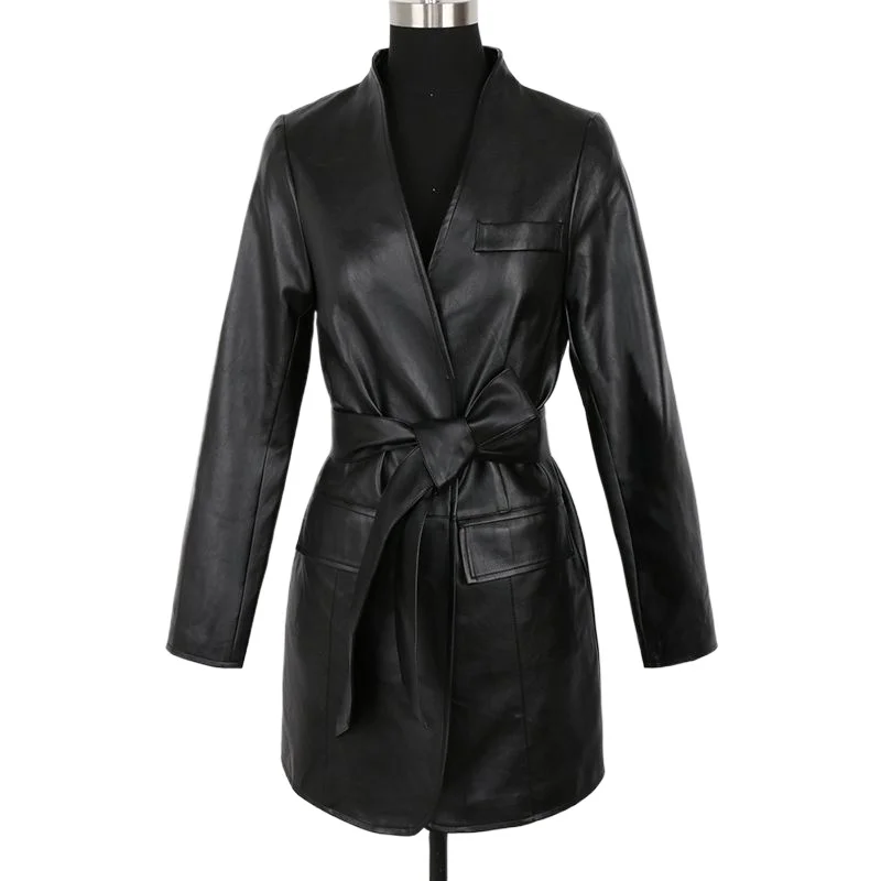 Women's Models Fall Winter Coat Blouse Suit Lace V-neck Slim Waist Loose Fashion Senior Design Sense Leisure Simple Brand New