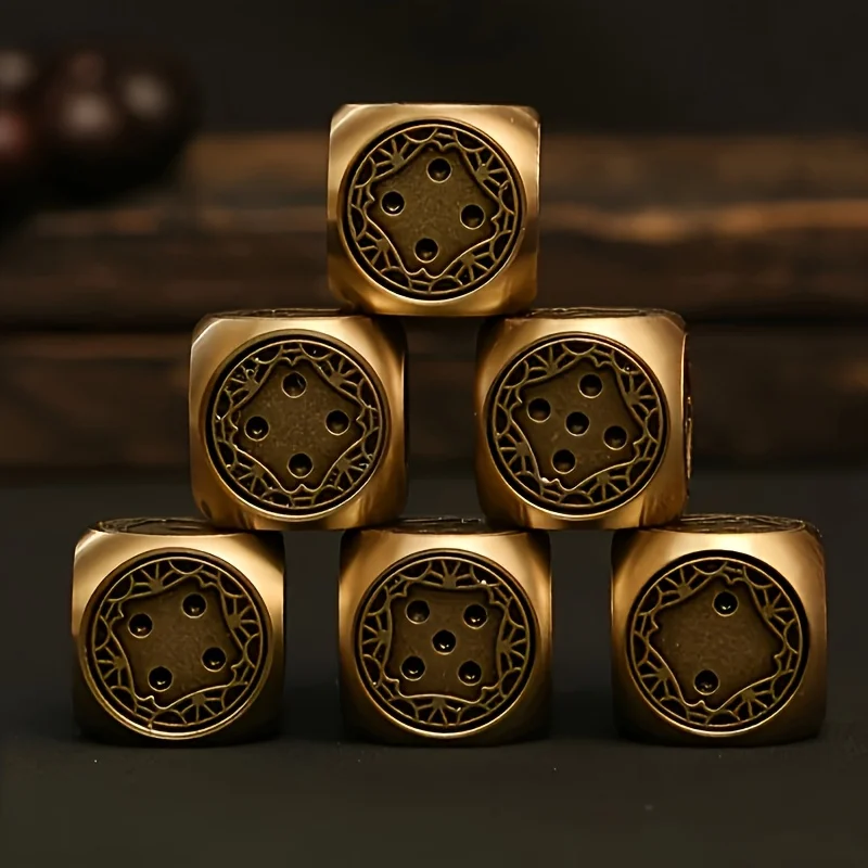 1pc Vintage Hand-Polished Brass Dice, Antique Bronze D6 Dice For Board Game, Perfect Pick For Halloween, Christmas, Thanksgiving - Detail 1