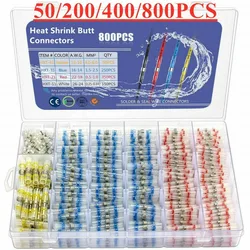 800pcs Solder Seal Wire Connectors Heat Shrink Insulated Electrical Wire Terminals Butt Splice CableCrimp Waterproof Automobile