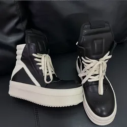 R-o Designer Men Shoe Women Sneaker High Top Shoes Black Leather Boots Luxury Casual Sneakers Zipper 6cm Thick Sole Ankle Boot