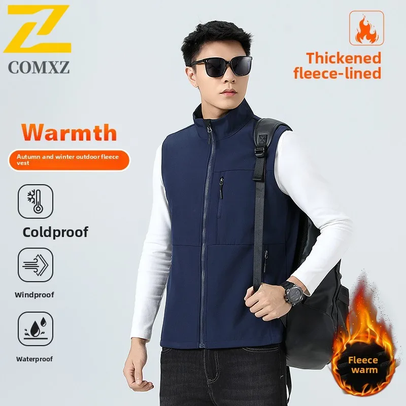 COMXZ Premium Softshell Vest 2025 Outdoor Sports Fleece Thermal Windproof Gilet Fashionable Thickened Techwear Sleeveless Jacket