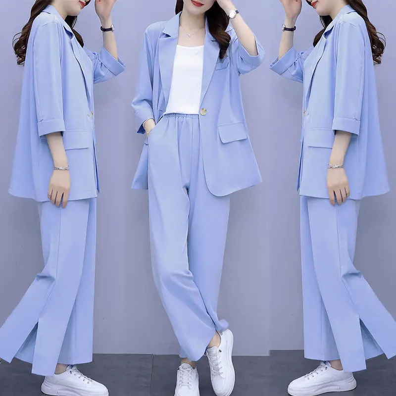 Women\'s 2024 Spring New Casual Thin Suit Jacket Matching Set Korean Elegant Loose Blazers Pants Two Piece Female Chic Clothing