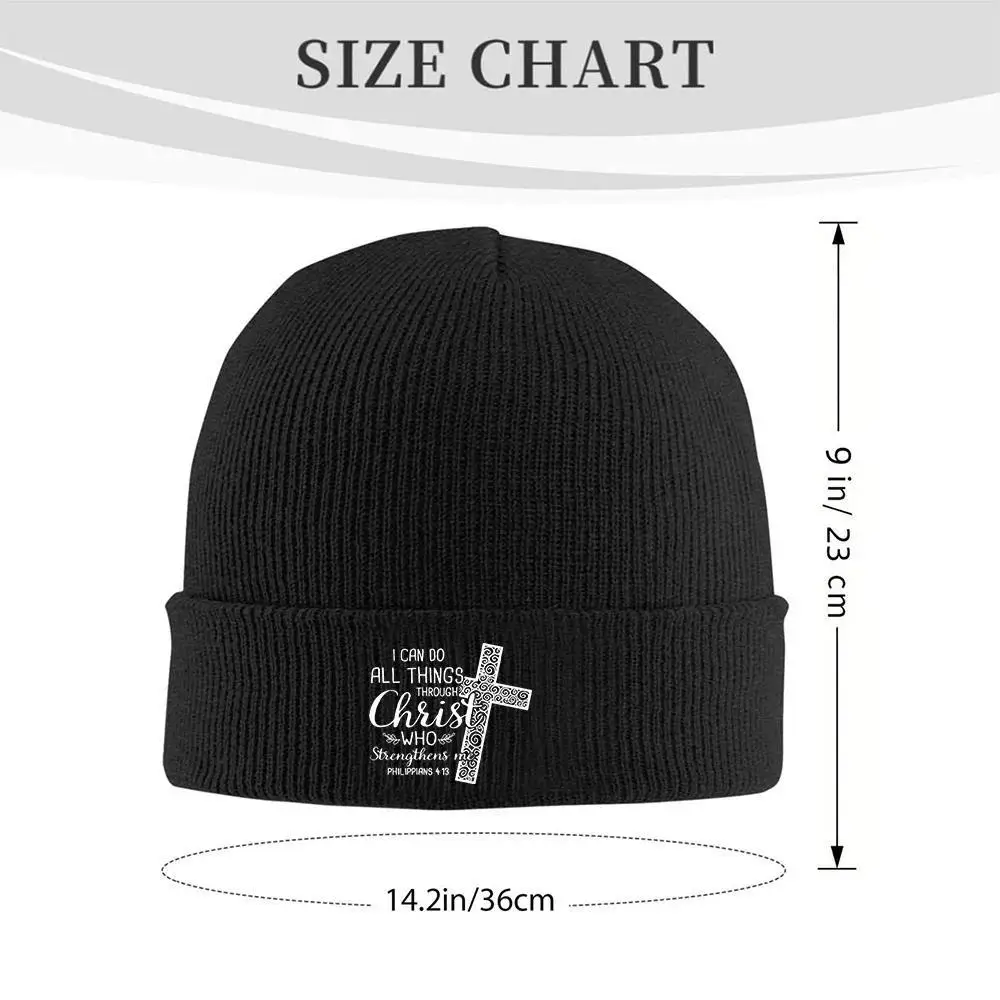 Men Women Bible Verse Cross Beanie Hat - Retro Religious with Scripture Print, Warm Windproof Winter