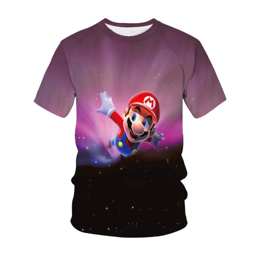 T-shirt de manga curta super mario bros para homens e mulheres, casual, poliéster, harajuku, moda, para o verão