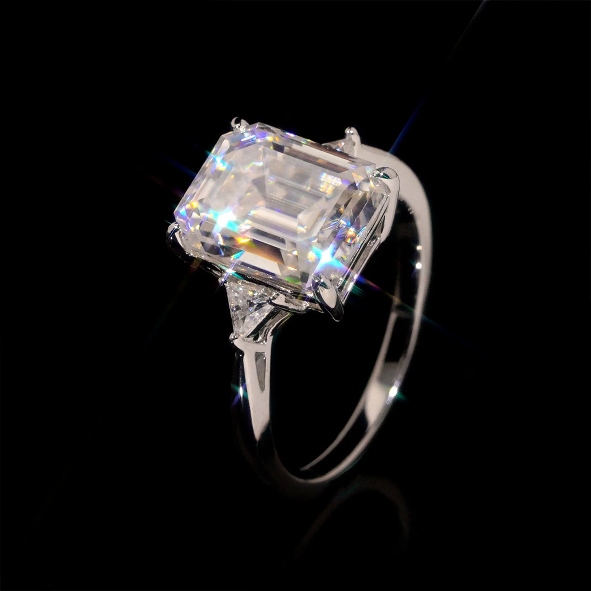 S925 Silver Emerald Moissanite Wedding Ring Luxury Engagement Boutique Jewelry Unique Valentine's Birthday Festival Gift
