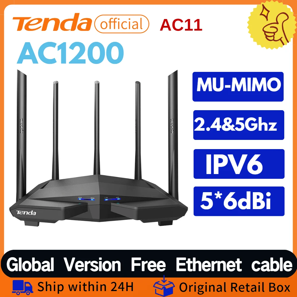 Tenda WIFI Router AC1200 Dual-Band 2.4G 5GHz AC10 Wireless Router Wi-Fi Repeater 4*6dBi Antenna 802.11ac Wave 2.0 Gigabit router