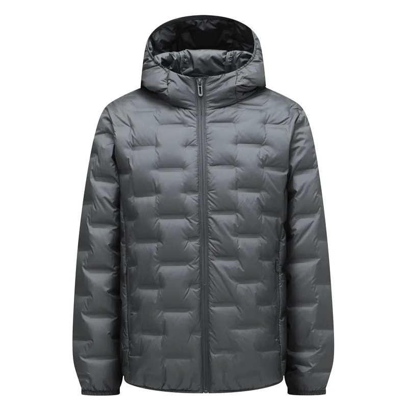 Solid Color Double Layer Bonded Seamless Hooded 90% White Duck Down Jackets Men Winter Casual Warm Down Puffer Coat JK-471
