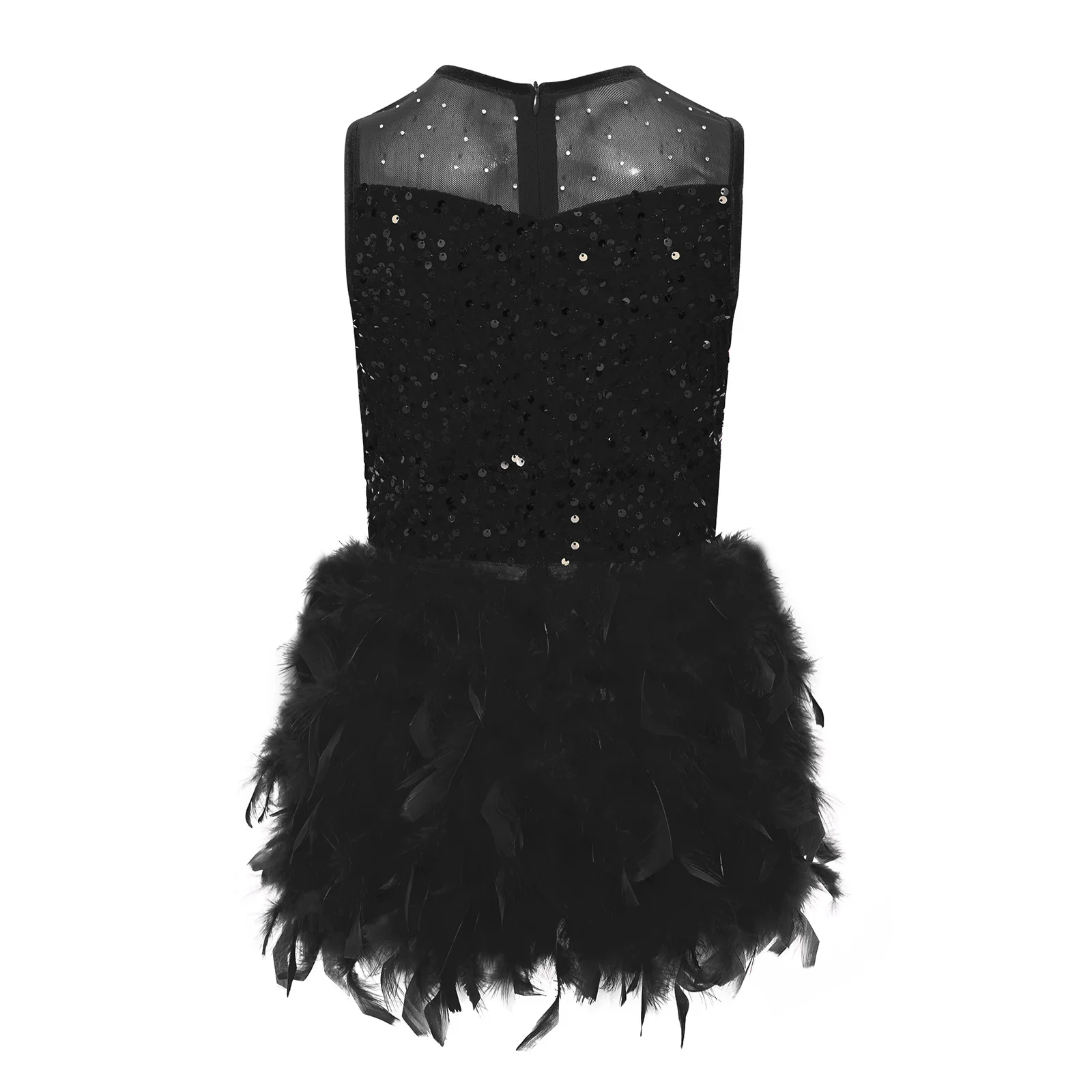 جديد الفتيات اللاتينية ملابس رقص في سن المراهقة غنائية الحديثة الجاز تشا تشا الرقص زي بلا أكمام الترتر ريشة المخملية فستان الأميرة #4