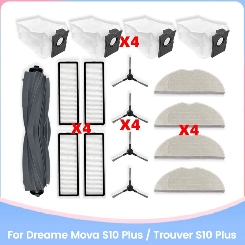 

A13R-Accessories Kit For Dreame Mova S10 Plus / Trouver S10 Plus Vacuum Parts Roller Side Brush Filter Mop Cloths Dust Bag