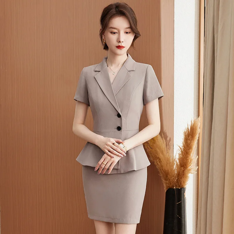 

Женский летний деловой костюм с короткими рукавами, элегантный модный костюм, куртка, официантка, рабочая форма
